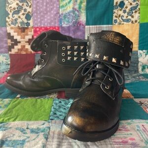 Xelement Motorcycle Women's Brown/Black Studded Lace Up Leather Boots Size 10